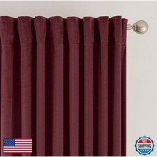 SNITIE Burgundy Velvet Curtains with Back Tab and Rod Pocket