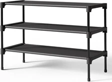 Kitsure 3 Tier Shoe Rack Organizer, Stackable Closet Shoe Shelf 27.5" Black