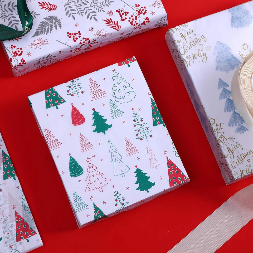 Christmas Tissue Paper, 80 Sheets, Holiday Patterns, Red Green White, 20X20 Inch - Image 3 of 4
