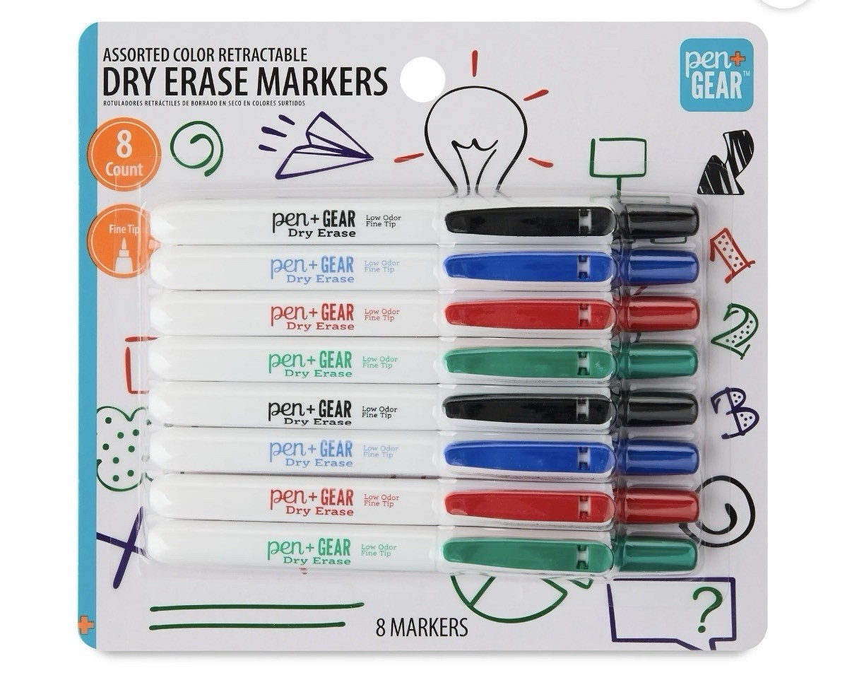 Pen+Gear Retractable Dry Erase Markers, Fine Tip, Assorted C