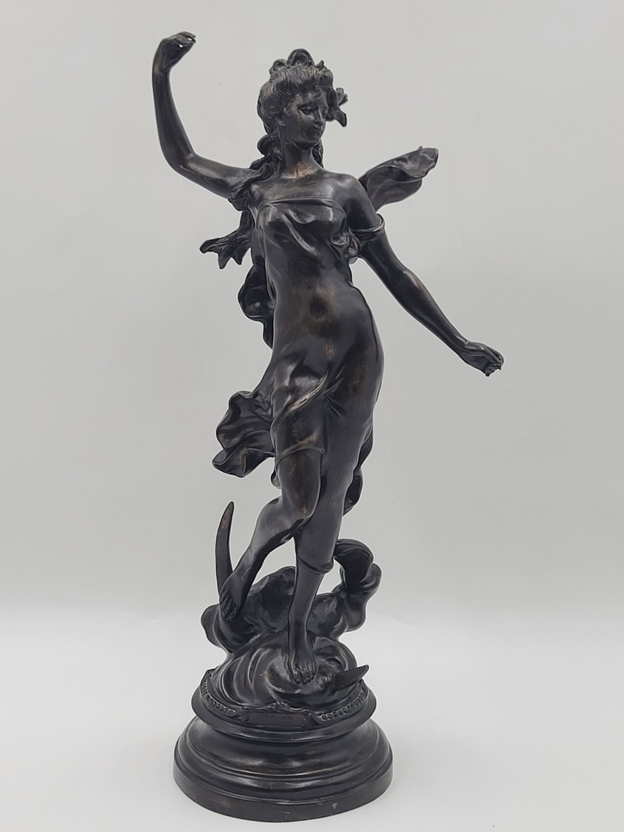 Auguste Moreau Diane Art Nouveau Bronze Dancing Woman Sculpture