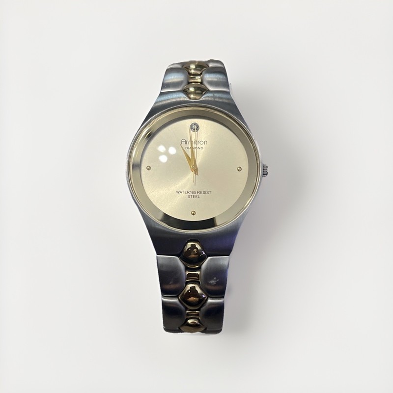 Vintage Armitron Diamond Watch With Champagne Dial And Gold Embellishment 