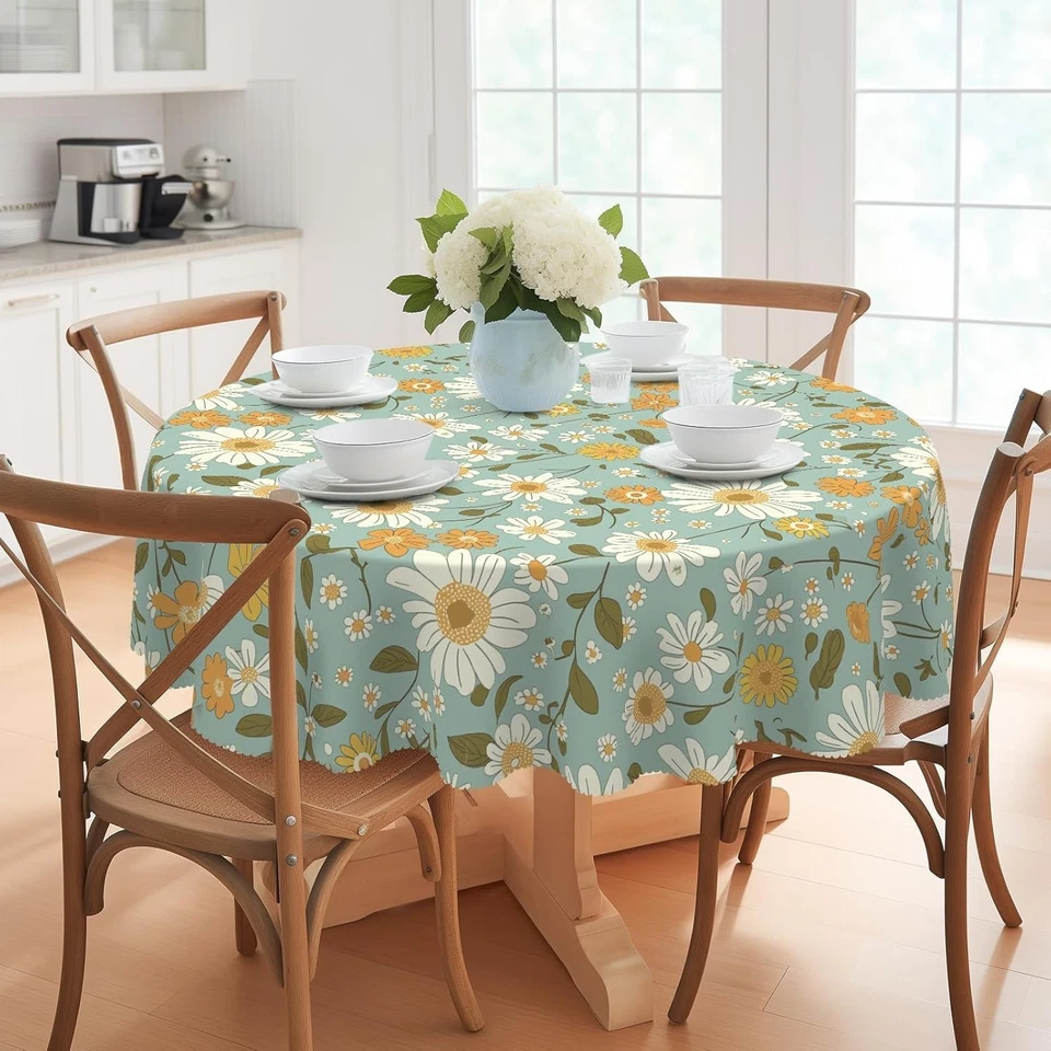 Toalha de mesa redonda floral 60 polegadas primavera verão vintage Wildflowe - Imagem 3 de 4