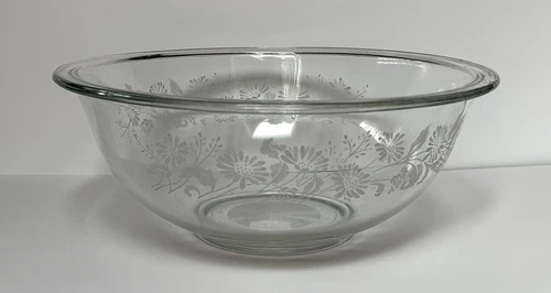 Vintage Pyrex #325 Colonial Mist 2.5L Mixing Bowl - Clear w/ White Daisy Pattern
