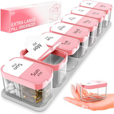 Extra Large Weekly Pill Organizer - XL Vitamin Holder with 7 Detachable AM PM...