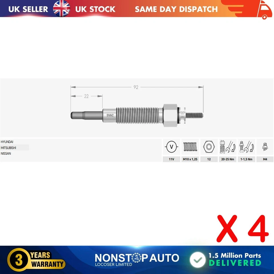 4X Bougies de Préchauffage Pour Hyundai Galloper I II H-1 Starex H100 Terracan - Photo 2/4