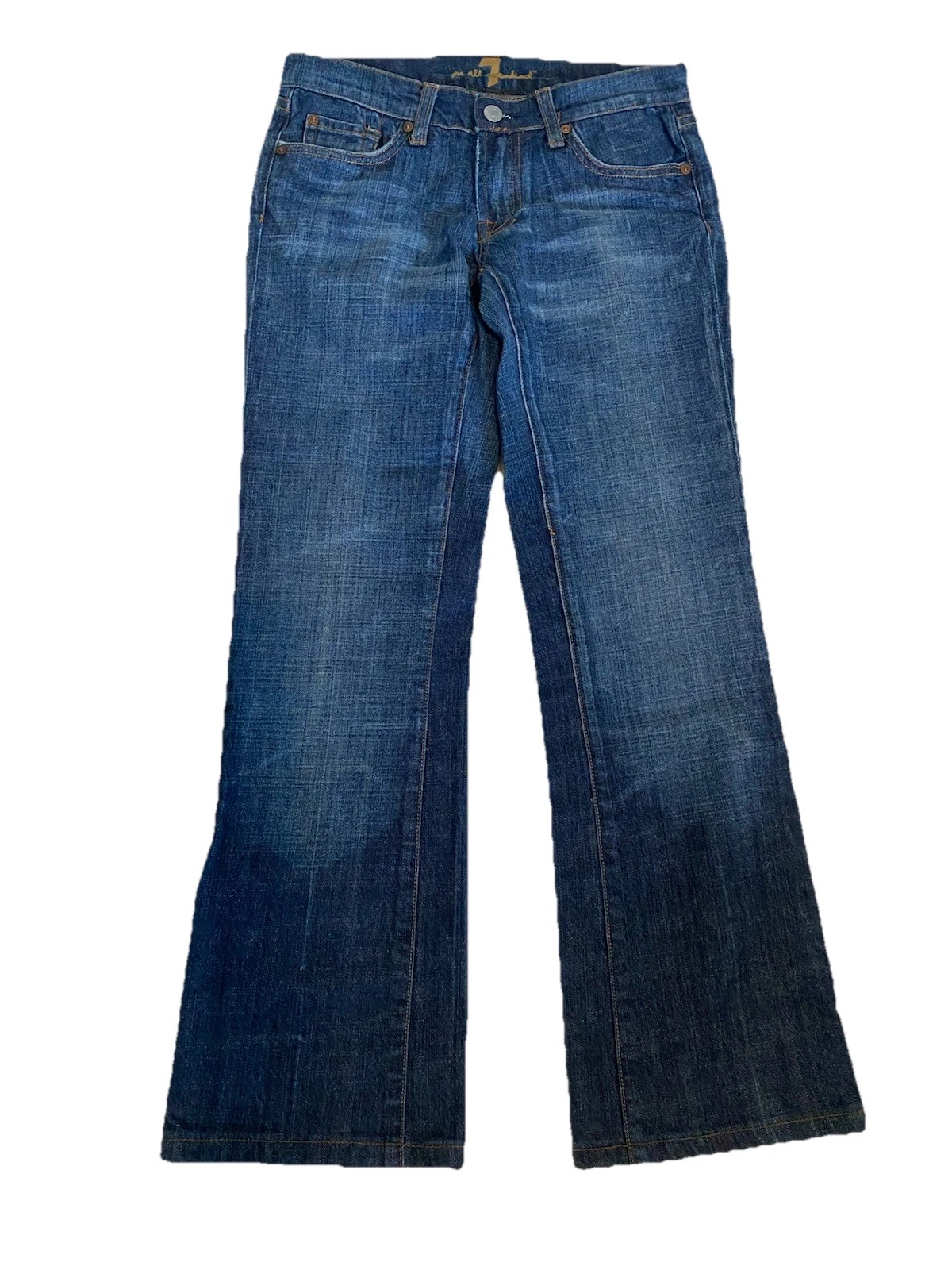 7 For All Mankind Women Jeans 26x29 Blue Denim Bootcut Stretch USA Made Low Rise