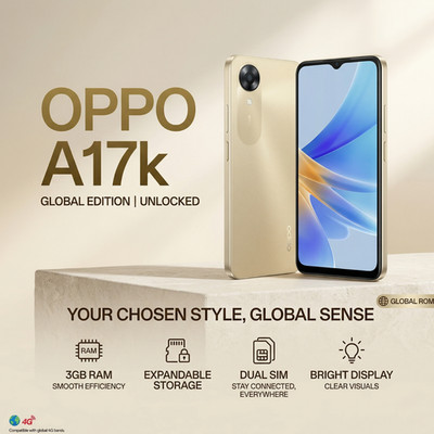 Oppo A17k Factory Unlocked Dual SIM-3GB RAM-Global ROM(GOLD)