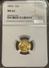 1862 Indian Princess Head Gold Dollar $1 NGC MS62 Beautiful Coin