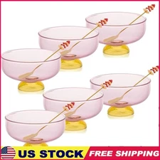 Premium Glass Dessert Bowls W/ Stainless Steel Spoons Set Home Party Use