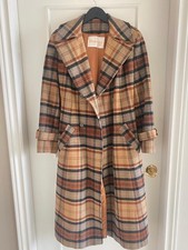 Vintage PENDLETON LTD Belted Double-Breasted Brown Plaid Wool Trench Coat Sz 6