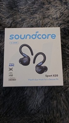 soundcore Sport X20 True Wireless Earbuds, ANC, FlexFit Ear Hook, IPX8, Black