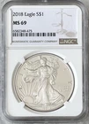 2018 $1 American Silver Eagle MS69 1 Troy Oz  NGC .999 Fine US Bullion Coin #475