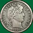 1916 Barber Dime Very Fine VF Coin, Slightly Bent #40519