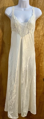 UNDERCOVER Maxi camicia da notte vintage Victoria Secret slip dress donna petite avorio raso pizzo