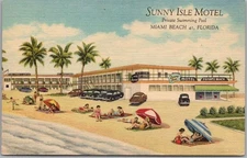MIAMI BEACH, Florida Postcard "SUNNY ISLE VILLAS" Street View - Curteich Linen