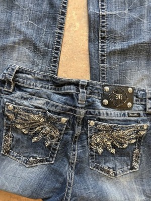 Miss Me Rare Angel Wing Design Mid-Rise Bootcut Blue Denim Jeans Size 31