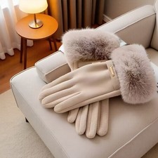 Womens Soft Faux Fur Trim and Touchscreen Gloves Good Gift For Her