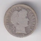 1908-P BARBER DIME 10¢ PHILADELPHIA MINT 90% SILVER COIN UNITED STATES AMERICA