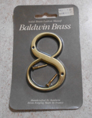 Baldwin Brass #8 house number Solid Polished Brass 0648 3'' tall