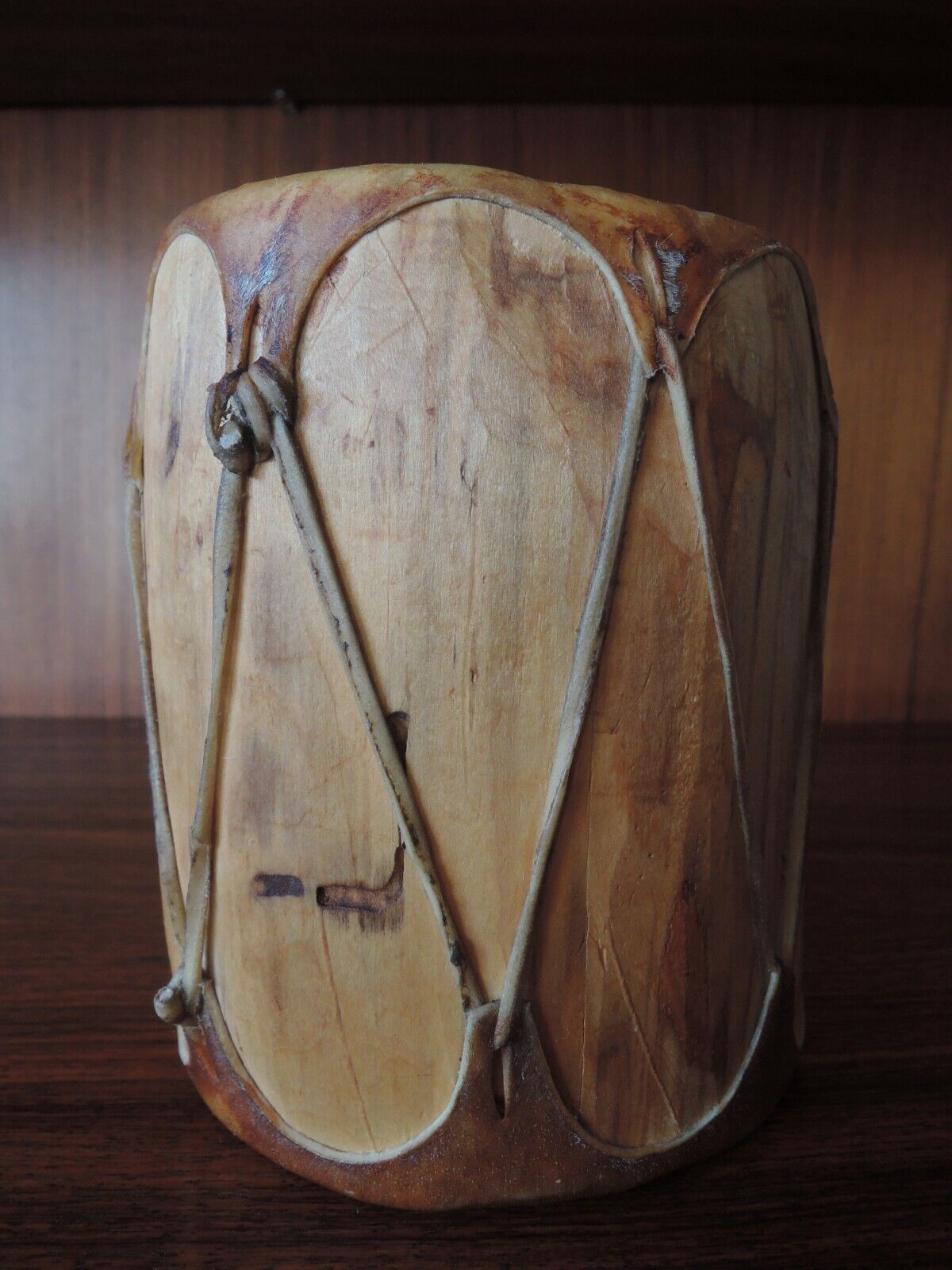 Vintage Cochiti Pueblo Wood Drum, 1966, New Mexico, Native American Art
