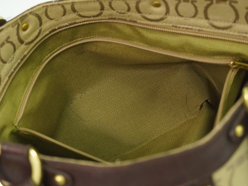 Salvatore Ferragamo Gancini Canvas Tote Handbag Beige Brown Gold - Picture 9 of 10