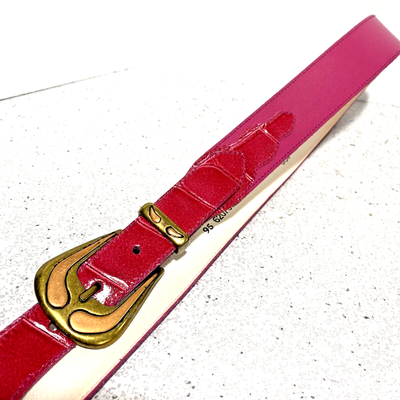 Vintage pink belt moc croc leather gold and copper buckle  display picture 1