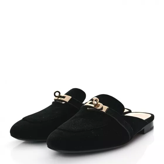 Hermes Oz Mule Slide Slipper Shoe Black Rose Gold Rare Kelly Lock