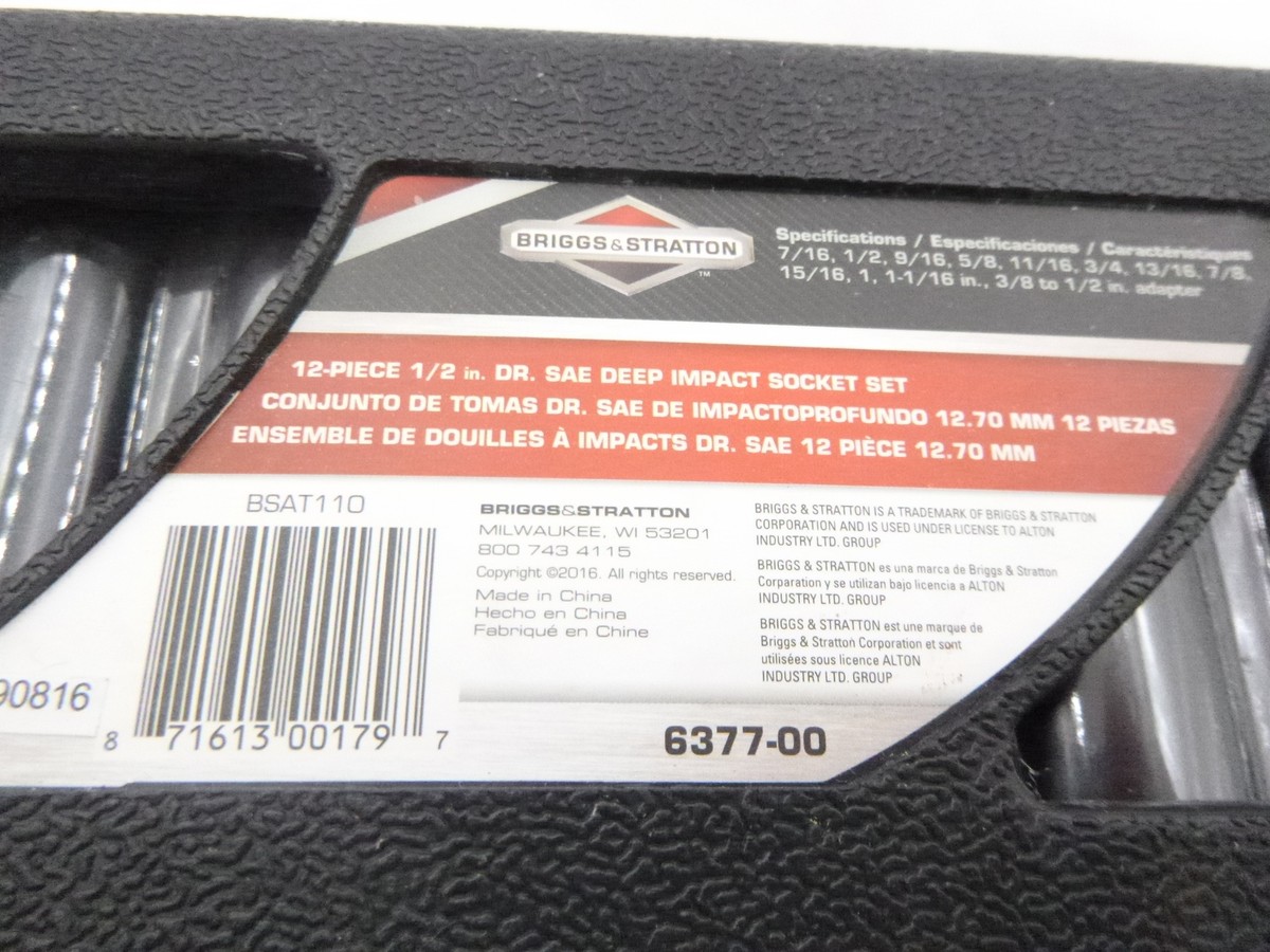 Briggs & Stratton BSAT110 12-Piece 1/2 in. Drive SAE Deep Impact Socket Set Briggs & Stratton BSAT110 12-Piece 1/2 in. Drive SAE Deep Impact Socket Set