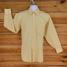 Geoffrey Beene Dress Shirt Mens Sz 15.5 x 32/33 Yellow Checks Wrinkle Resistant