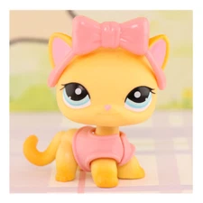 Pet Shop LPS Toy Cute Yellow Shorthair Cat 339 with Blue Eyes Pink Ear Kids Gift