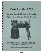 South Bend 10" Lathe Regular Quick Change Gear Replacement Parts Manual #1315