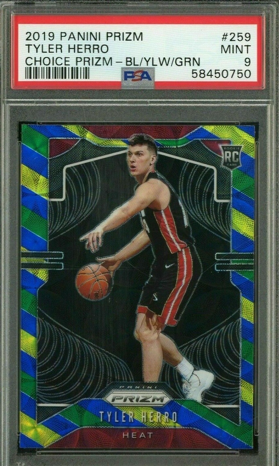 🔥 2019-20 Prizm Choice Tyler Herro HEAT #259 RC Blue Yellow Green PSA 9 🔥