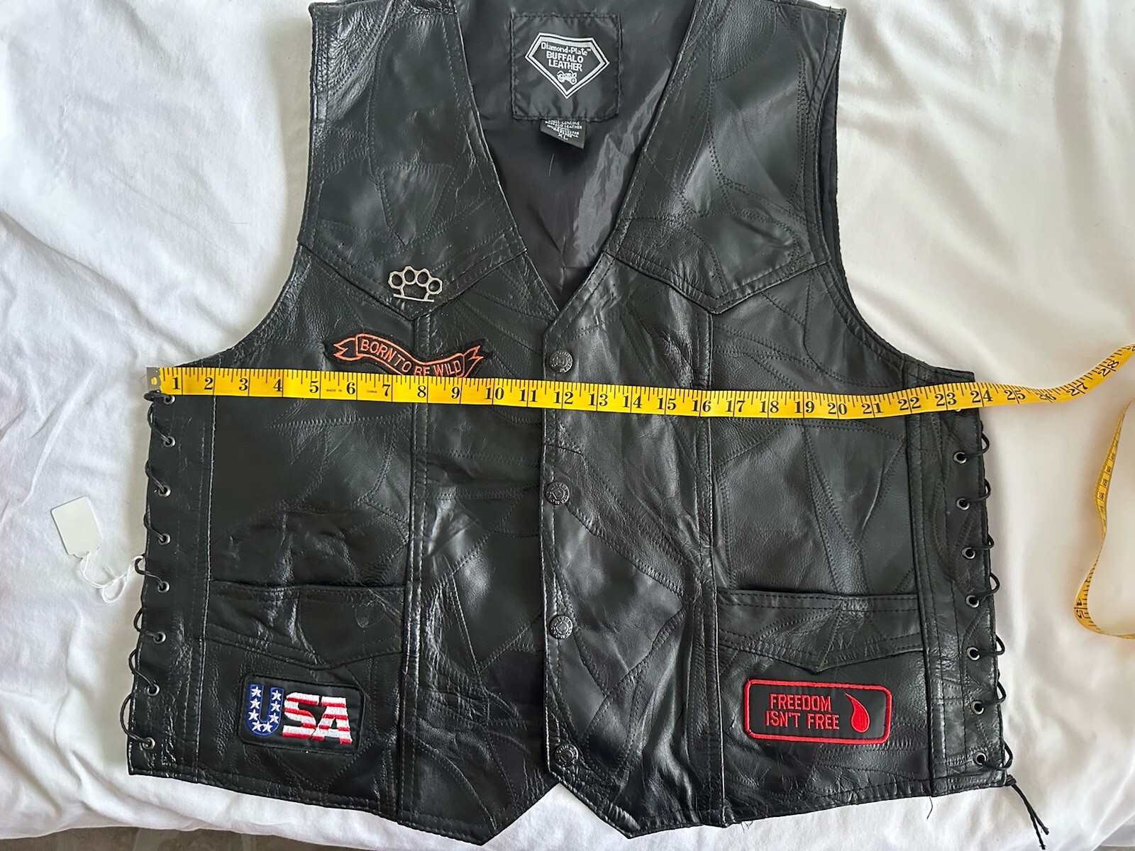 VTG Patchwork Black Leather Motorcycle Biker Vest… - image 16