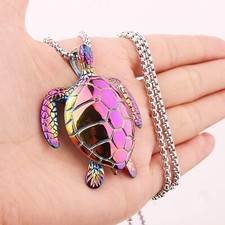 Large Rainbow Sea Turtle Pendant Necklace Stainless Steel Big Jewelry Men,Womans
