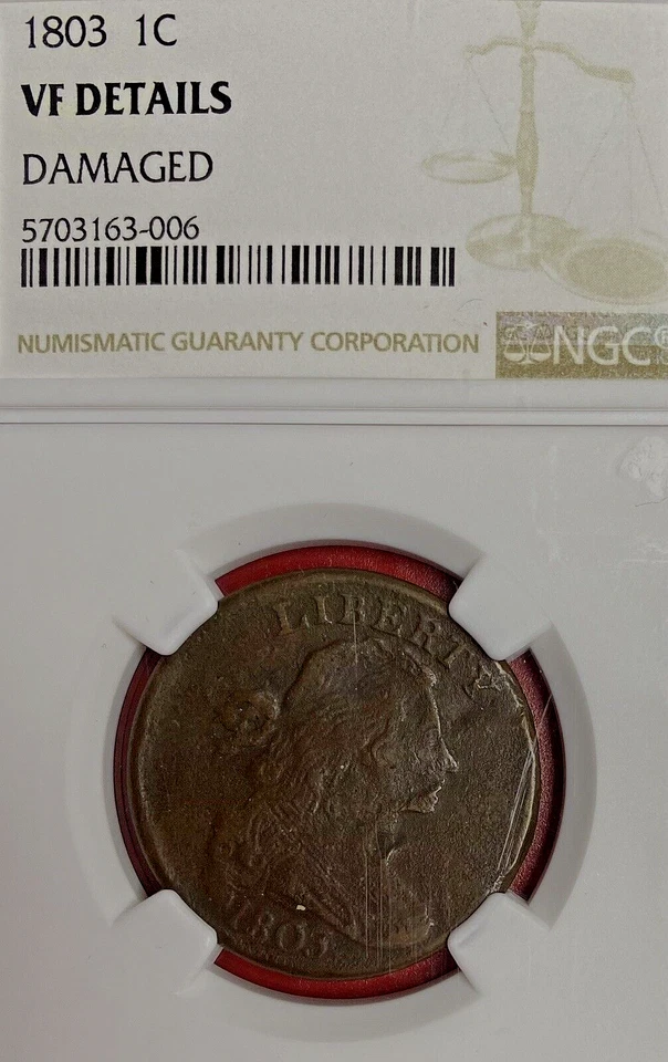 NGC-VF! 1803 LARGE CENT SMALL DATE LARGE FRACTION DAMAGE ROTATED REVERSE ERROR! - Image 3 of 3