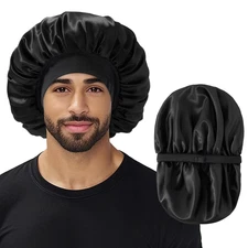 Bonnet for Men Double Layer Hair Bonnet Sleeping Adjustable Sleep Bonnet Black