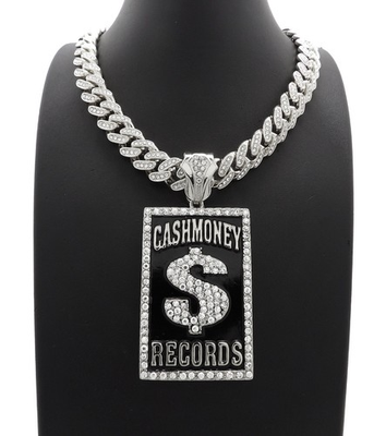 #ad CASH MONEY RECORDS LIL WAYNE PENDANT SILVER CUBAN LINK CHAIN NECKLACE RAP $59.99