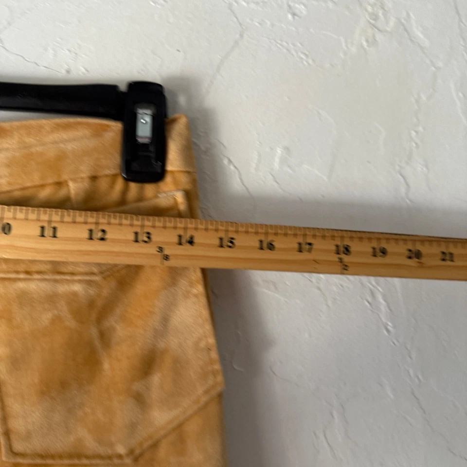 Vintage Suede 70s Wide Leg Pants High Waist Flare Gold Yellow Retro Handmade - Image 4 of 4