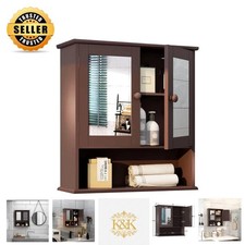 Modern Farmhouse Brown Medicine Cabinet with 2 Doors  3 Shelves - Wall Mounted