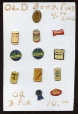 (12) Vintage BEER Badge Pins Budweiser,Coors,Pearl,Schliyz,Stroh