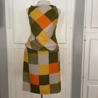Vintage 1960's Pixie Mod Shift Dress Bold Check Plaid Sleeveless Gogo Women's 7