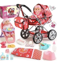 Baby Doll Stroller Set for Toddler Girls 3-5, A 12.5" Babydoll with Baby Doll