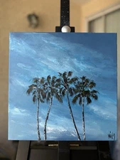 original acrylic painting on canvas landscape tropical sunset 