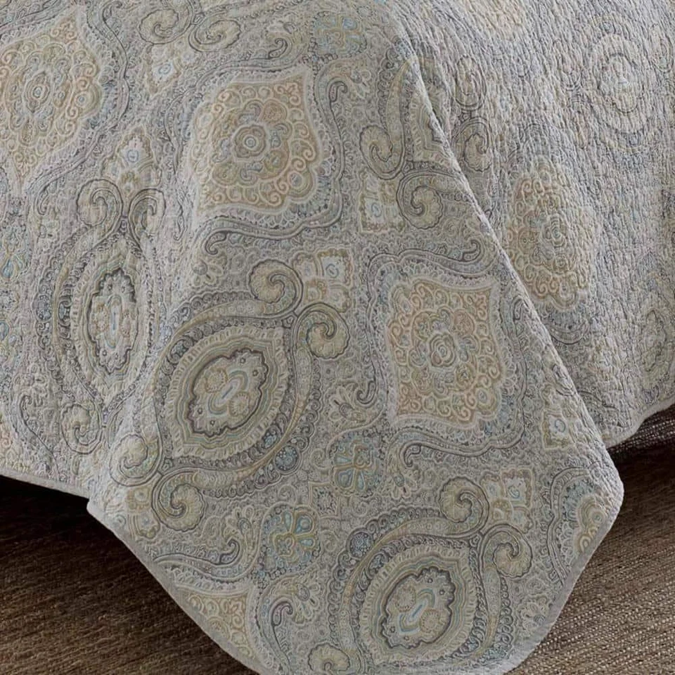 Juego de Edredón Tommy Bahama 3 Piezas Completo/Queen Turtle Cove Paisley Algodón Gris Suave Foto 4 de 4