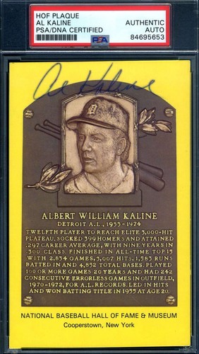 Al Kaline PSA DNA Signed Gold Hall Of Fame Plaque Autograph