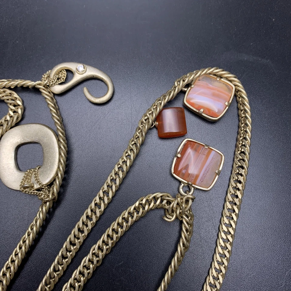 Ожерелье Kenneth Cole удлиненное станция агат драгоценный камень матовое золотистое 66 дюймов - Изображение 4 из 4