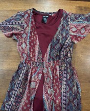 PAPER DOLL GIRLS 2 PIECE HIGH LOW DRESS WINE/NAVY/MAUVE L 14/16 NWT