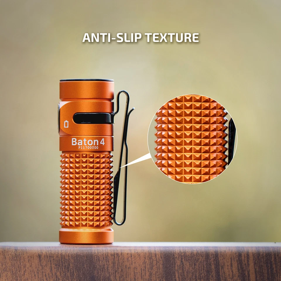 Olight Baton 4 Powerful EDC Rechargeable Flashlight 1,300 Lumens IPX8 -Orange - Image 4 of 4