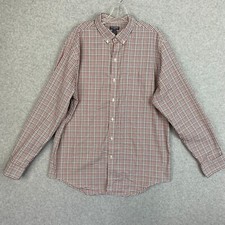 Van Heusen Shirt Mens Large 16-16.5 Red Grey Plaid Flex Button Front Long Sleeve